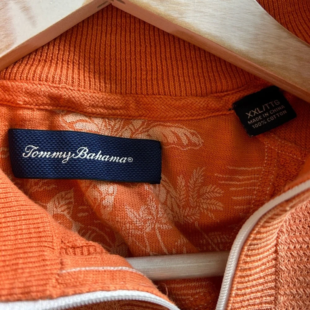 Tommy Bahama Men’s XXL Orange Quarter Zip Pullover Sweater 100% Cotton Tropical - Picture 3 of 5